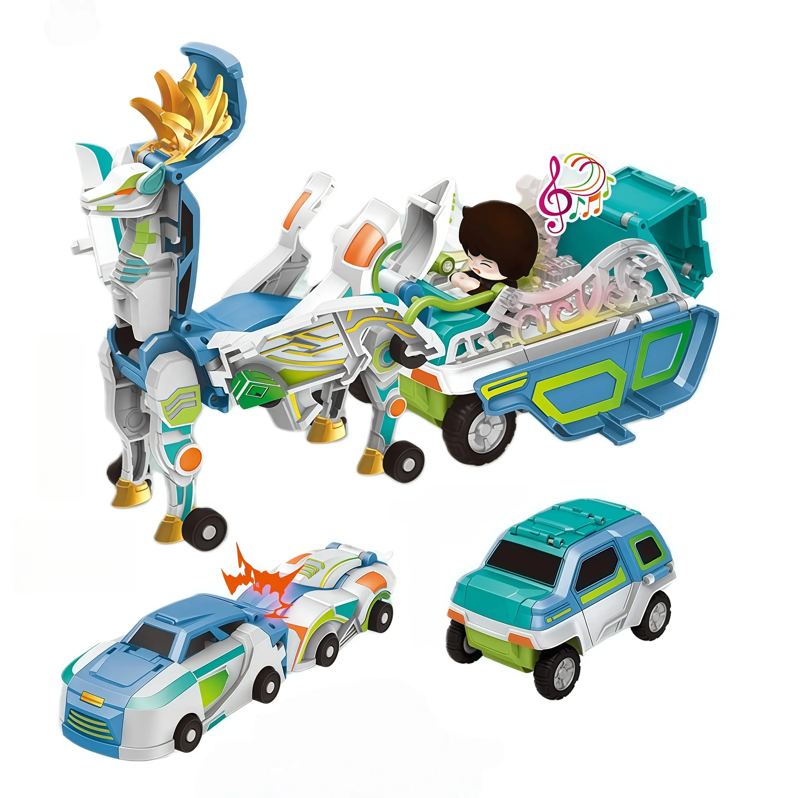 Blue deer with music car