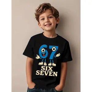 67 Six Seven Italian Brain Rot Math Joke T-Shirt - Funny Number 67 & 67 Design with Smiling Face & Number 67 Print, with Text, Casual Short Sleeve Round Neck Tee for, Mens Shirts, Mens Tshirts, Mens T Shirts, Mens Clothes, Mens Graphic Tees