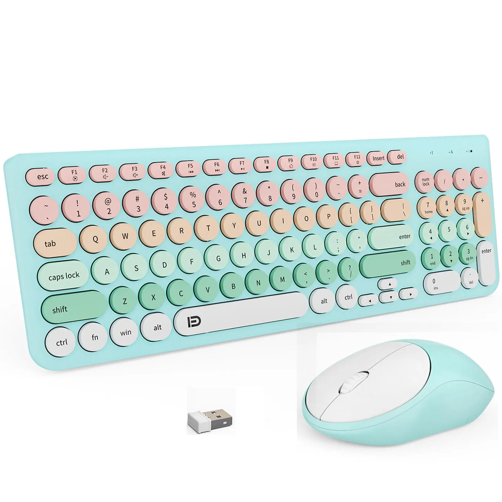 Wireless Keyboards And Mouse Combo - 2.4ghz Usb Cordless  Cute Round Keys Quiet Slim Set For Laptop Computer Tv Blue Pale Green Colorful