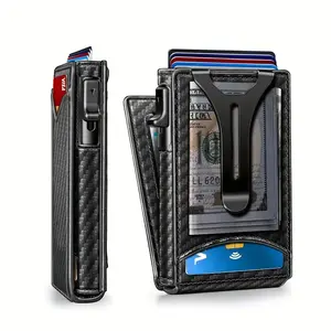 Slim Aluminum Metal Money Clip 9 Card Slots Holder Wallet Smart Wallet for Men, RFID Blocking Mens Minimalist Pop Up Wallet with ID Window, Front Pocket Wallet for Men