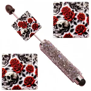 10pcs New Rose Flower with Skull Silicone Beads Focus Decorative Beads DIY Keychain, Bracelet, Necklace Ornament, Pen Accessories, Silicone Bead Bracelet, Ballpoint Pen Making Silicone, Bead Keychain, Rustic Bead Design, Durable Silicone Bead Material