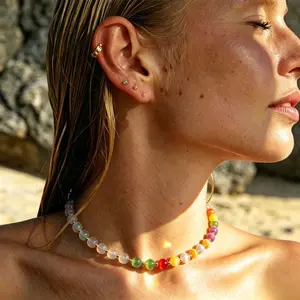 Boho Dopamine Necklace - Rainbow Beaded Choker - UV Reactive Necklace Waterproof - Summer Jewelry Stainless Steel, Stackable