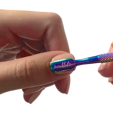Twinkled T Multichrome Durable Nail Care Cuticle Pusher - Double-Ended Flat Tip Extractor Tool, Precision Sleek Design for Manicure Nail Art, Gently Pushes Back Cuticles for No Discomfort or Pain, Ideal for Repeated Use