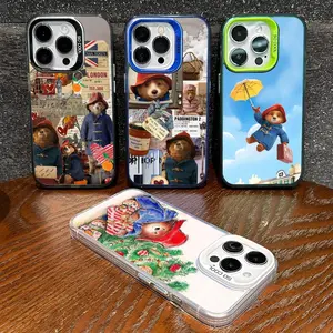 Cute Paddington Bear Phone Case for iphone 17 Air 16 15 14 13 11 12 Pro Max Xr X Xs 8 7 Plus Color Silver Cover