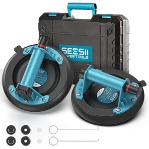 SEESII Suction Cups for Glass Lifting: 8" Tile Suction Cup Lifter with Handle and Pump, 200KG Load Capacity Heavy Duty Vacuum Lifter for Lifting Large Tile, Granite, Metal, Windows (2-Pack)