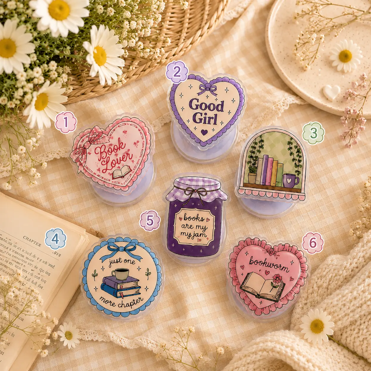 Book Lover Phone Grip Cute Aesthetic Bookworm Holder Reader Cottagecore Just One More Chapter Stand Most Phones Teen Girl Gift