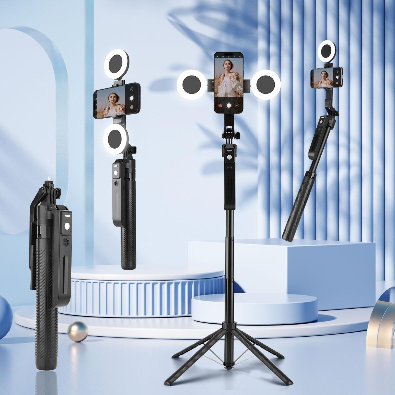 2025 New AI Selfie Stick Tripod, 360° Face Tracking. Multi-func Phone Mount W/ Remote & Fill Light, Adjustable Height, Sturdy Base. Compatible W/ IPhone & Android, For YouTube Recording & Travel Photography. Sleek Metal Finish, Durable.