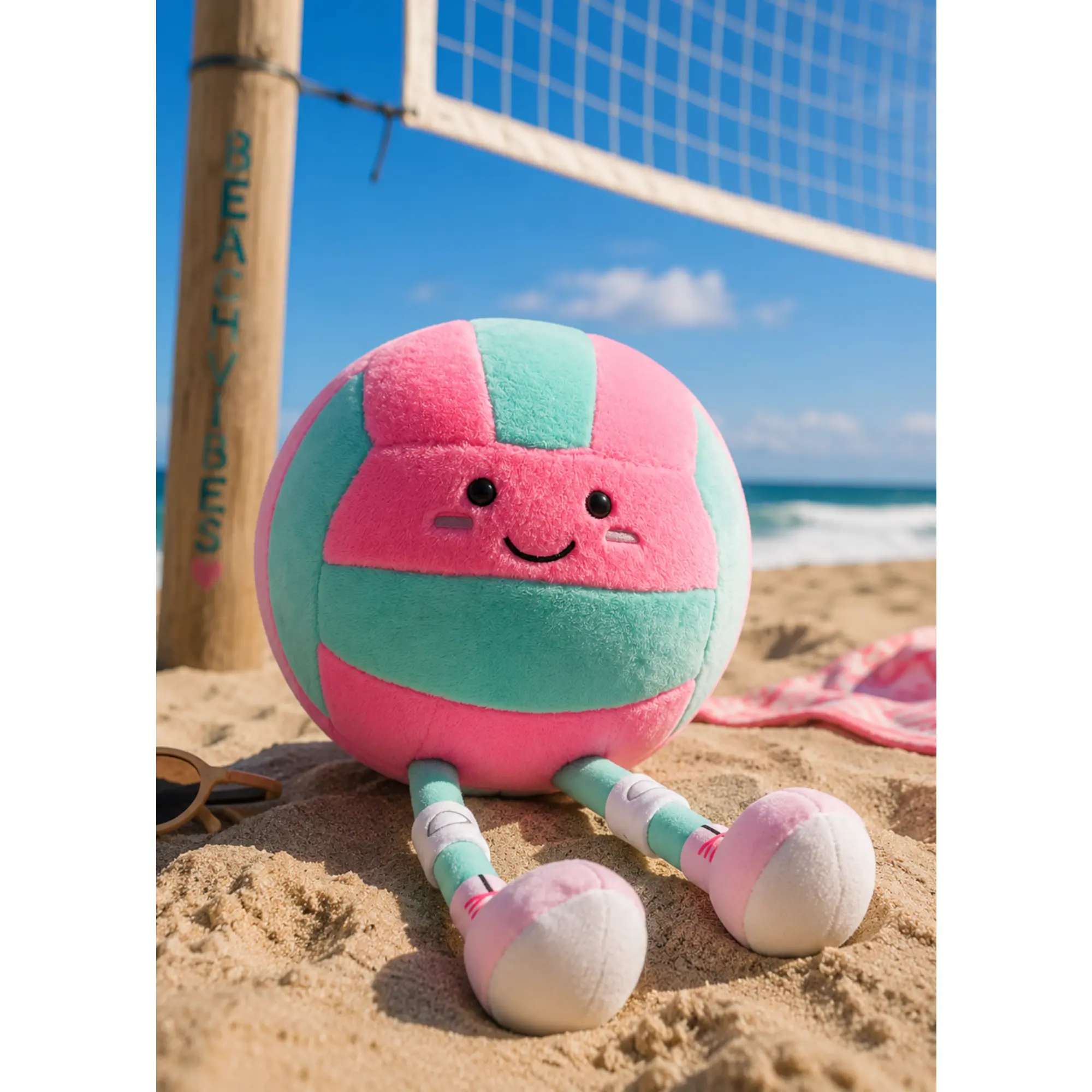 Pink & Teal Volleyball Plush "Acey"