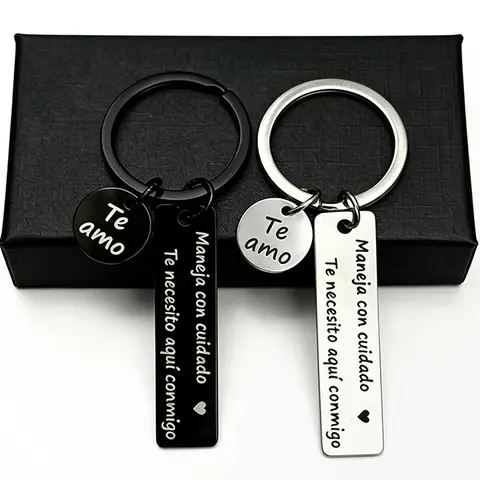 HOLDNEAR Stainless Steel Car Keychain - Engraved with "Te Amo", "Maneja con Cuidado" - Father's Day Sentimental Cute Gift for Boyfriend Driver, Keychain for Car Keys
