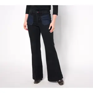 Peace Love World Petite Patch Pocket Flare Jeans - Black