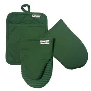 MagMitt Magnetic Oven Mitts - 3 Piece Set (Basil Green) - 2 MagMitts & 1 MagPad - Heavyweight Cotton Canvas, Flexible Silicone Grips, Machine Washable - Kitchen Essentials