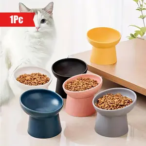 1pc Ergonomic Ceramic Cat Bowl - Angled Design for Neck Comfort, Supportive Elevated Feeding Feeder for Easy Digestion - Durable & Stylish Pet Dining Solution for Indoor Cats
