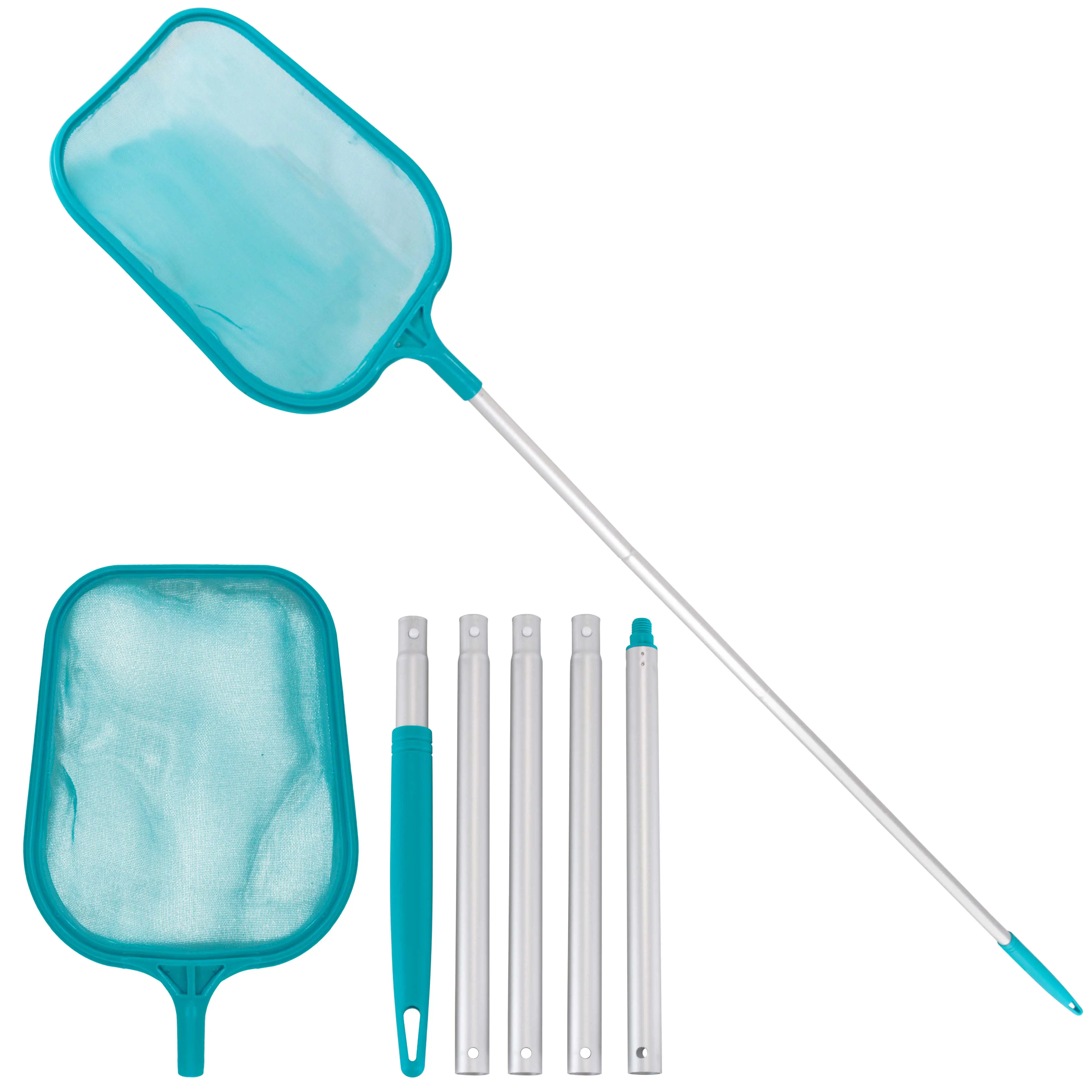 U.S. Pool Supply® Swimming Pool 5 Foot Leaf Skimmer Net with 5 Aluminum Pole Sections - Fine Mesh Netting for Fast Cleaning of Debris - 60" Long, Abov