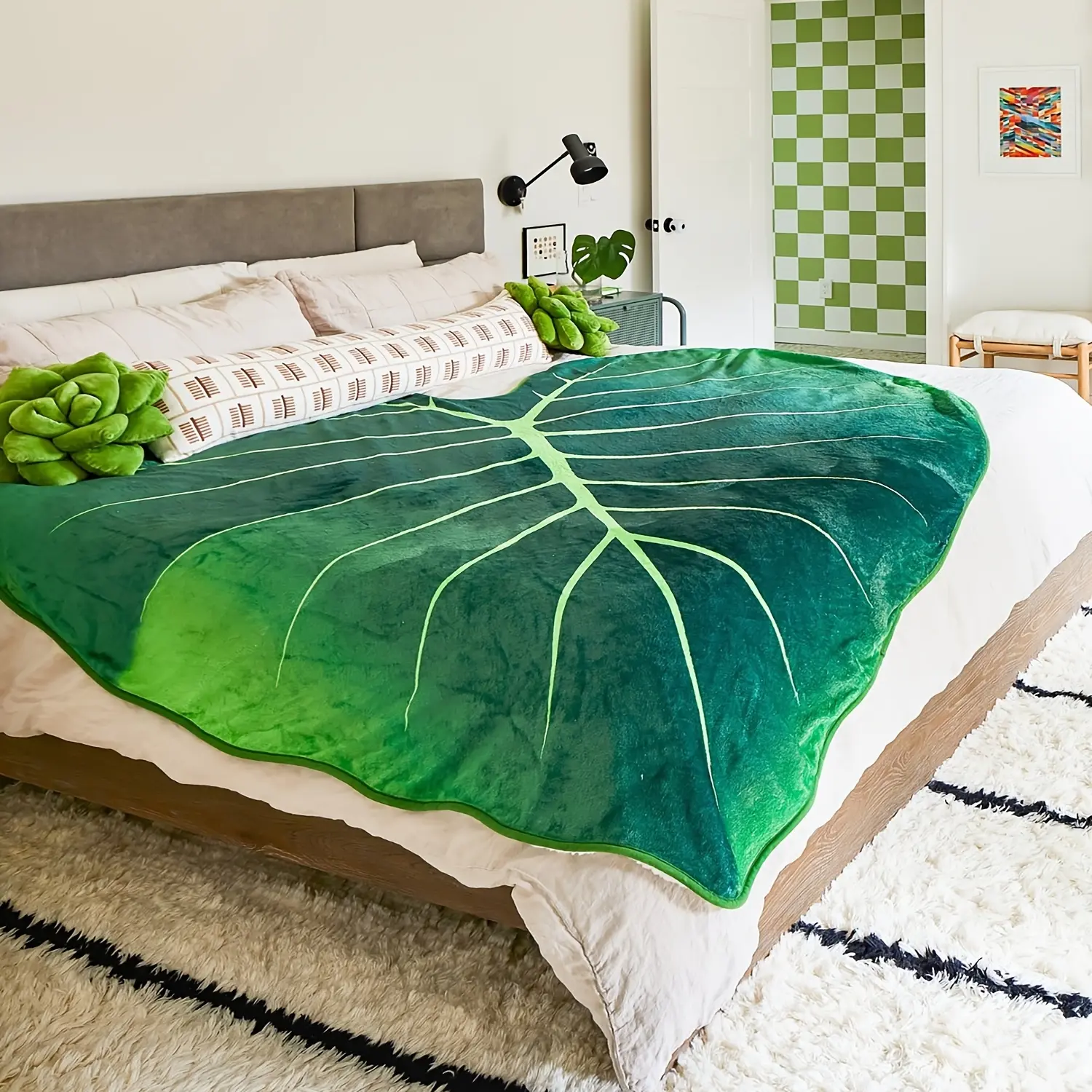 1count Warm and Cozy Leaf Shaped Green Leaf Blanket - HD Digital Printing Throw for Couch, Bed, and Sofa