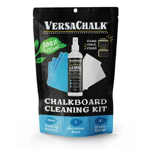 VersaChalk 250mL Chalkboard Cleaner & Eraser Kit – Non-Toxic, Reusable, Streak-Free Spray for Easy Chalk Marker and Chalkboard Cleaning