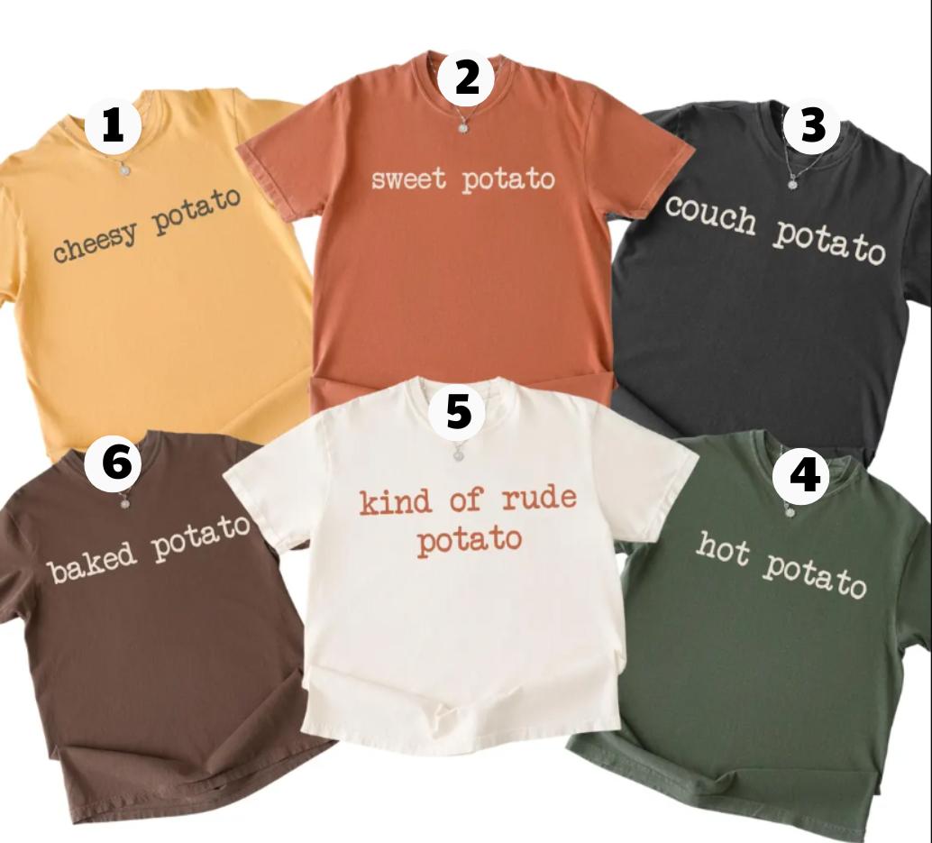Custom Comfort Color Matching Potato Silly Thanksgiving Shirt, Funny Couple Shirt, Sweet Potato, Couch Potato, Hot Potato, Baked Tater Potato Family Husband Wife