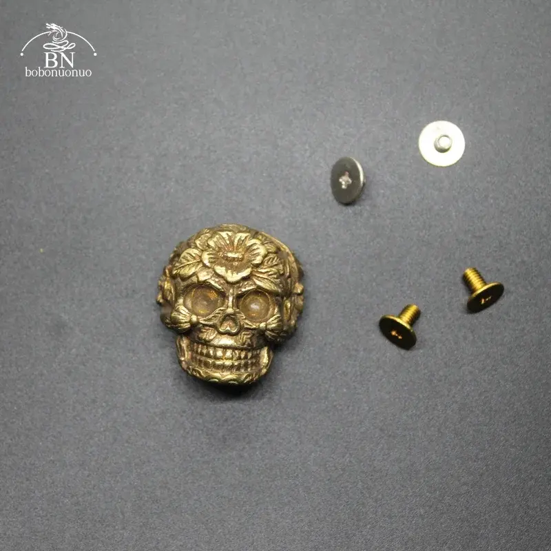 Punk Flower Skull Head Leather Buckle Brass Screwback Rivet Button Vintage DIY Leather Belt Wallet Hardware Accessory
