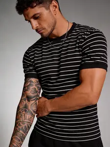 Men's Casual Striped Crew Neck Tee, Slim Fit Short Sleeve Everyday Top, Comfortable and Stylish, Perfect for Daily Wear