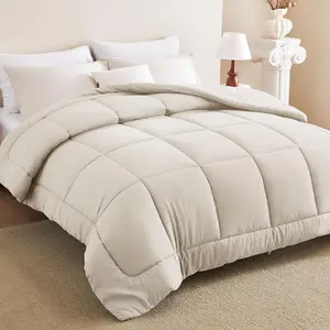 Comforters  Size Duvet Insert Beige,  Season Quilted Bed Comforter, Box Stitched Down Alternative Duvet with 8 Corner Tabs, Gifts for Women Men, 88 x 88 Inches (Beige)