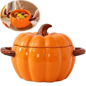 Ceramic Pumpkin Pot, Dutch Oven with Lid, Ceramic Pumpkin Dessert Casserole Dish, Mini Baking Tray, and Cute Pumpkin Bowls, Perfect for Baking, Desserts, and Serving Snacks and Candies. An Ideal Gift for Family and Friends.
