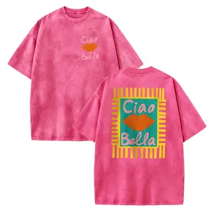 Double-sided Printed Spring/autumn Women's Shirt with Cute Lips and Text Design. Ciao Bella Printed Pattern. Fabric. Round Neckline. Short Sleeves. Women's T-shirt