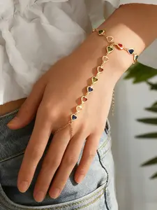 Elegant Heart Colorful Rhinestone Finger Chain, Jewelry Bracelet, Casual Daily Wear, Versatile Accessory, Vacation Party Date, Women's Beach Holiday Gift