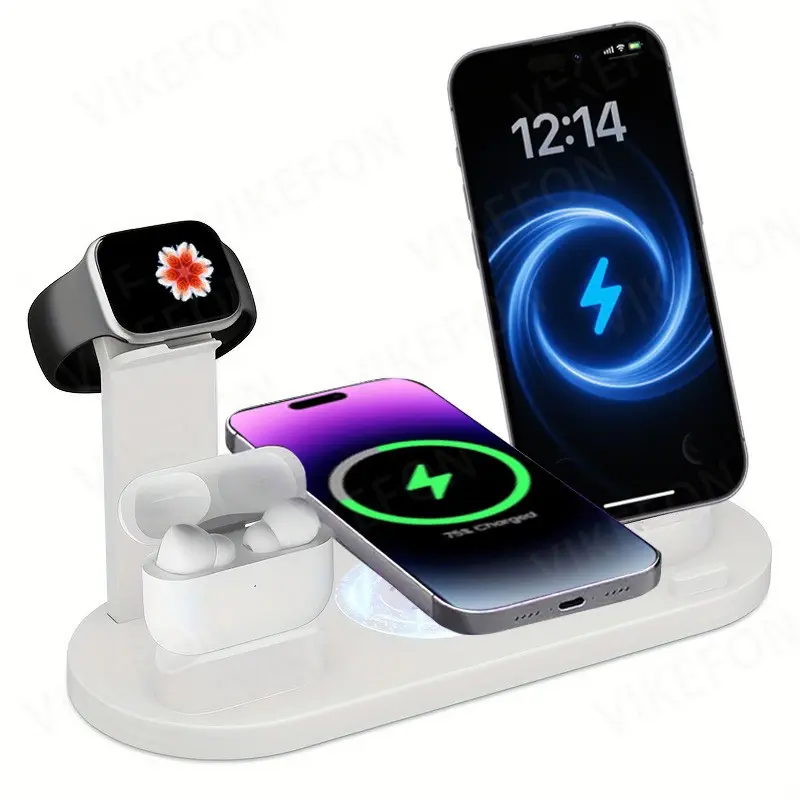 15w 6 in 1 Wireless Charger Stand for iPhone 17 16 15 14 13 12 11 Pro Max, Apple Watch & AirPods, Fast Charging Station, Desktop Phone Holder, Charging Dock, Electronic Gadgets