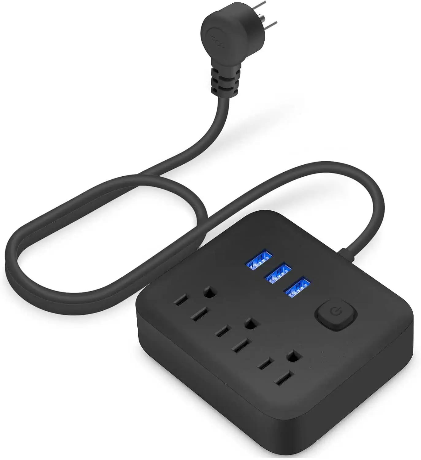 Mini Lightweight 2000W Surge Protector, 3 AC Outlets & 3 USB Ports Tabletop Socket - Space-Saving Compact Power Strip for Dorm Life, On-the-Go Use