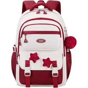 Girls Backpack for Kids Elementary Middle School, Backpack for Teen Girls School Bag, with Star Pins and Furry Pendant