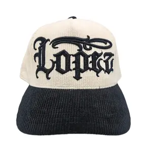 Personalized Corduroy 5-Panel Snapback Baseball Cap. Customize Old English Font