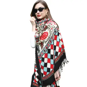 DANA XU 100% Merino Wool Oversize Pashmina Blanket chunky Scarf Cashmere Wrap for Women Fall Winter Shawl Floral poncho Open Front Women's Open Wedding Important Events