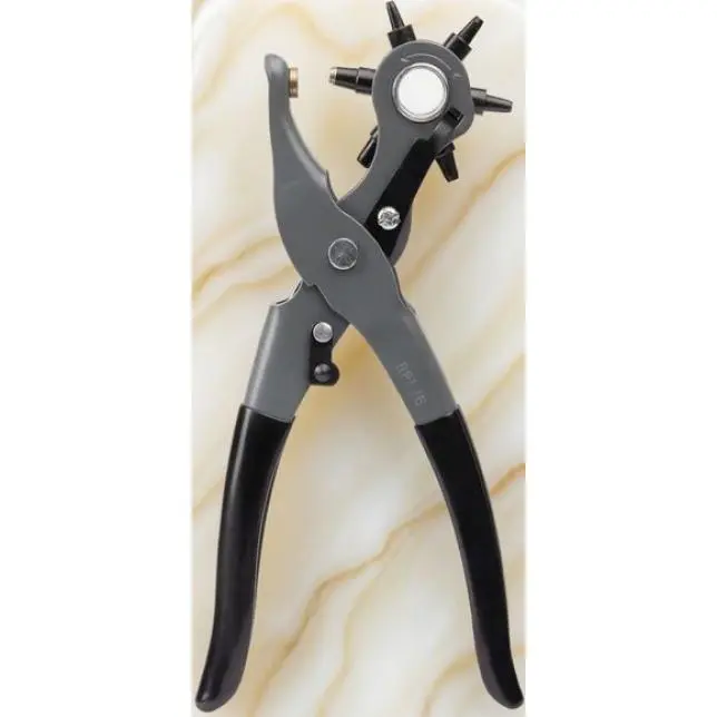 Heavy Duty Metal Plated Steel Leather Hole Punch - 8.5in, Self-Open Spring Tension, 6 Punches, 6 Adjustable Sizes, Expert-Level Control, Reusable for Leather Working on Multiple Surfaces, Precision Tool for Crafters' DIY Projects