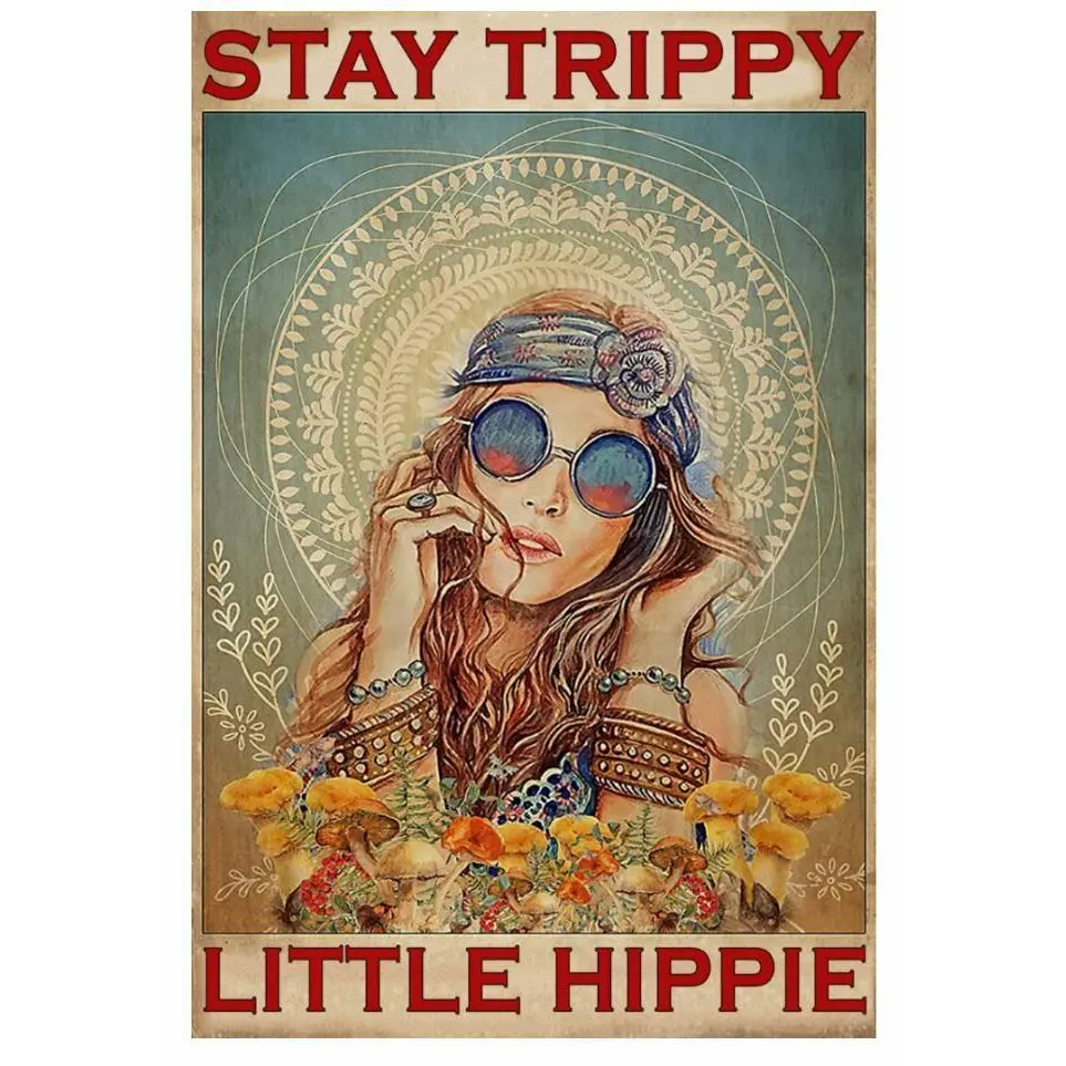 Hippie Girl With Flower Poster Stay Trippy Hippie Wall Art Print Décor Decor Gifts