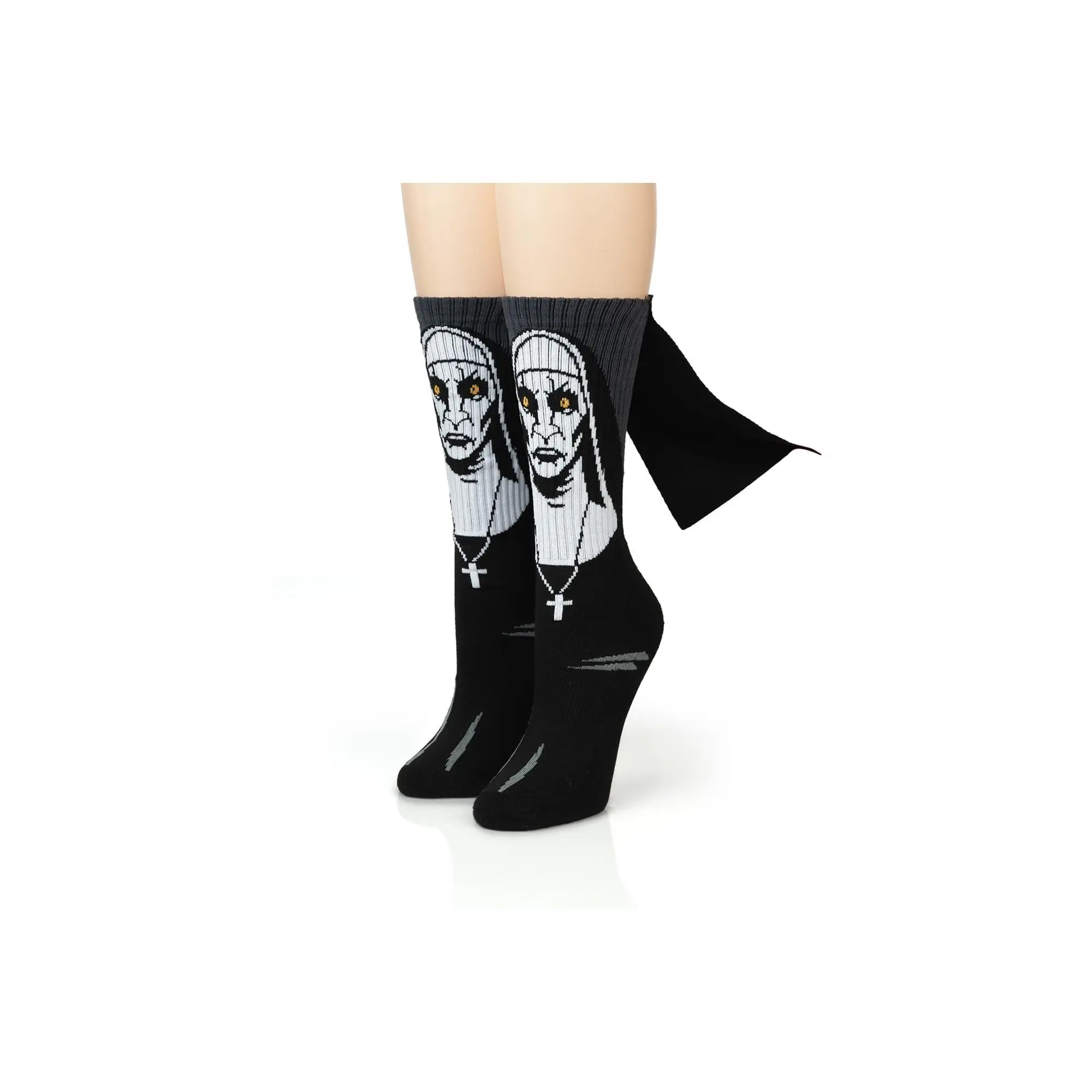 The Nun Athletic Crew Socks with 3D Print - Breathable Black Tube Socks - 1 Pair