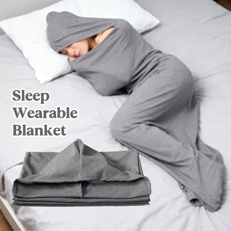 Hooded Sleep Pad - Wearable Blanket with Cozy Hoodie, Polar Fleece Fabric, Cool Touch, Machine Washable Comfort Blanket for Adults, Gray