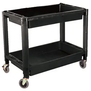 212 MAIN Heavy-Duty Plastic 2-Shelf Utility Cart with Wheels, 30x16in Organizer, Swivel Casters, 300lbs Max Weight Capacity Storage Rack for Home Organization