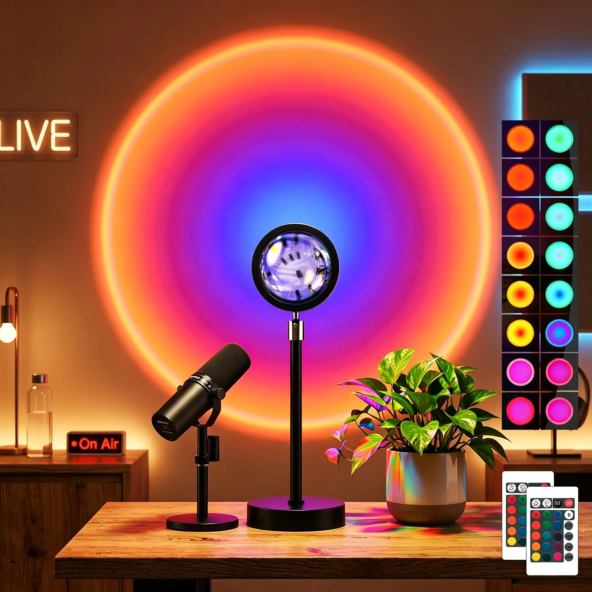 Roomsy Sunset Lamp Projector, 16 Color RGB LED Night Light with Remote, 360° Rotation Mood Light for Living Live Streaming, Bedroom Aesthetic, Photography & Party Decor,Gifts