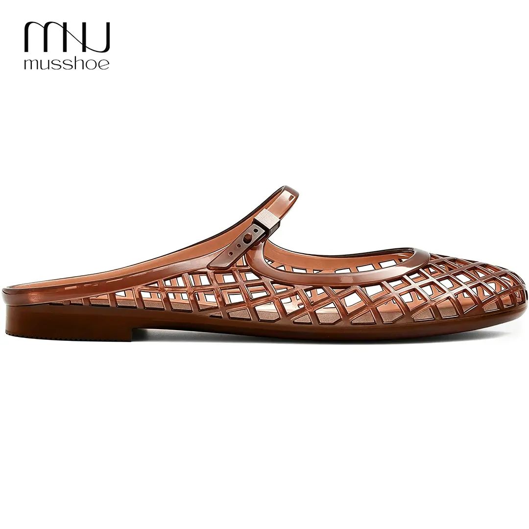 MUSSHOE Women’s Square Toe Mary Jane Jelly Flats - Breathable Ankle Footwear with Woven Cutouts, Water-Friendly, Lightweight, Easy-Clean for Beach Vacations | Women's Shoes, Shoes For Women, Beachwear