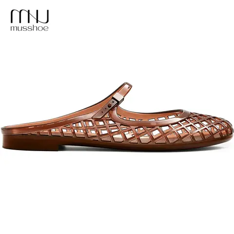 MUSSHOE Women’s Woven Plain Jelly Fisherman Sandals - Women's Shoes, Round Toe, Lightweight, Adjustable Ankle Strap, Easy to Clean, Beach Casual PVC Clogs Footwear