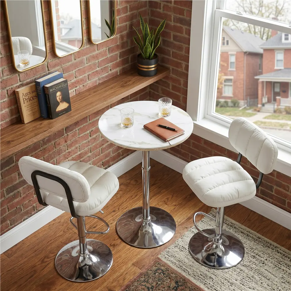 White + Silver Table + White Chair + Seats 2-1