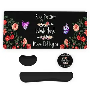 Floral & Letter Pattern Mouse Pad & Keyboard Wrist Rest & Cup Coaster Set, Ergonomic Wrist Support, Waterproof Mouse Mat, Gaming Mousepad, Suitable for Home Office Gaming
