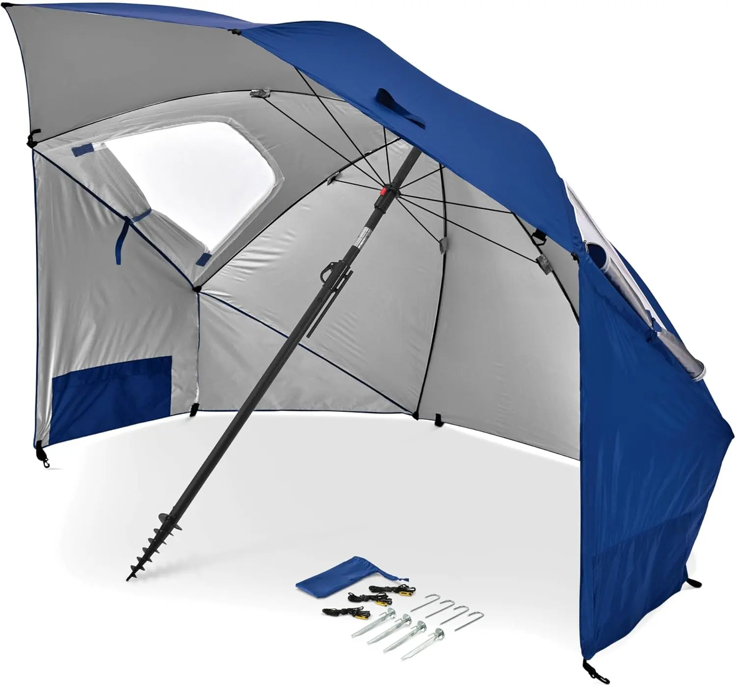 Sport-Brella Premiere UPF 50+ Patio Umbrella Shelter, Heavy-Duty 1.25 in Center Pole, Patented Side Panels, Tilt Mechanism, Auger Anchor for Sand and Grass