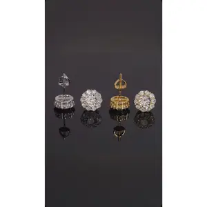 Halo Cluster Stud Earrings 8.4mm Gold Silver Plated VVS1 Clarity Moissanite GRA Certified Rhodium Protected Screw Back