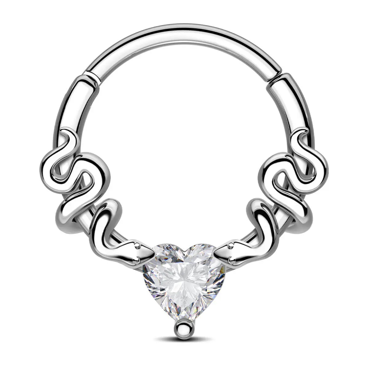 Oufer 16G Perched Snake Clear Heart CZ Septum Ring
