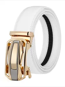 White Fashion elegant Casual Exquisite Belt Men's White Belt Automatic Buckle Belt Wedding Belt Gift Western Buckle Belt Modern Buckle Belts
