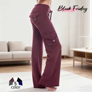 Women's Workout Flare Leggings with Pockets Hidden Scrunch High Waisted Cargo Gym Yoga No Front Seam Leggings Flared Joggers Fitness Outfit