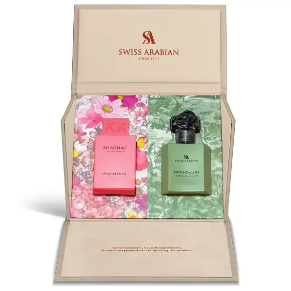 Swiss Arabian Fragrance Gift Set – Shaghaf Nectar Blush (75ml) & Patchouli 01 (50ml) Eau de Parfum
