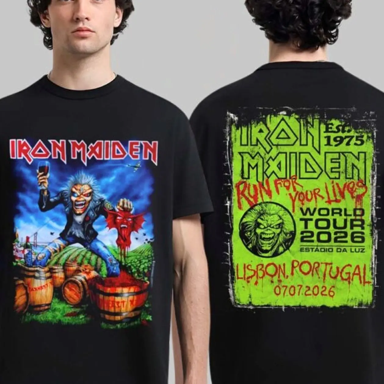 Iron Maiden Lisbon Portugal 2026 Tour Exclusive Event Tee At Estadio Da Luz On 7 July 2026 Eddie The Winemaker T-Shirt B3Q