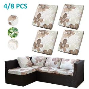 Floral Leaf Elastic Print Sofa Cushion Covers Set, Multiple Prints Available, Washable Furniture Protector, Suitable for Home Decor and Pets