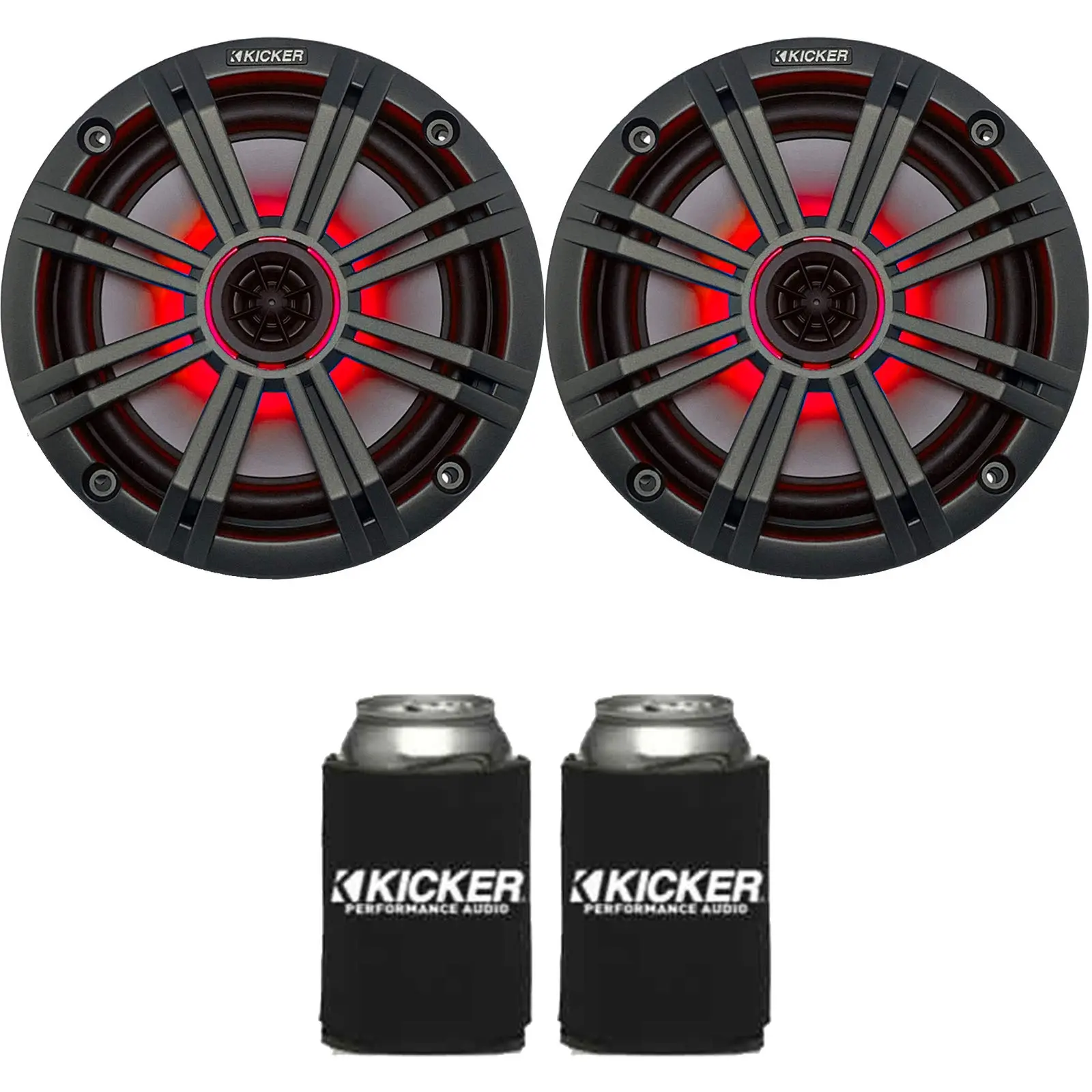 KICKER 6.5" Charcoal LED Marine Audio Speakers (Qty 2) - OEM Replacement Pair with Watts Output & Remote Compatibility